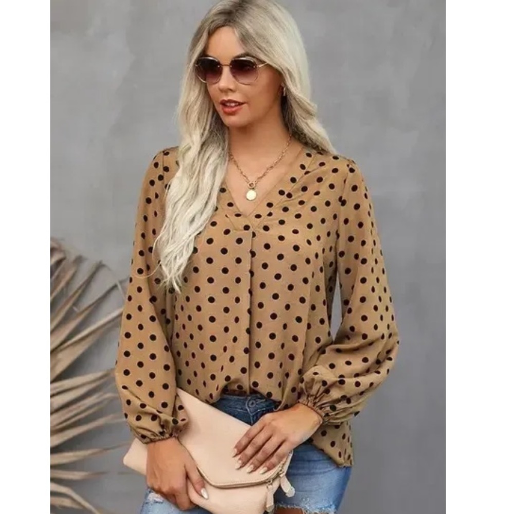 Polka Dot V-Neck Blouse